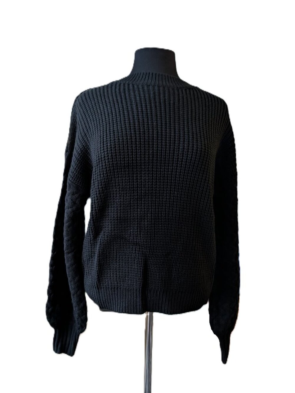 NWOT Black Chunky Mixed-Stitch Pullover Sweater | Medium
